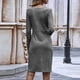 thumbnail image 5 of Vestido largo de moda con botones plisados y cuello en V profundo de manga larga para mujer Fridja  nbo3529, 5 of 8