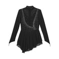 thumbnail image 6 of YiZYiF Girl's Figure Ice Skating Costume Rhinestones Long Sleeve Asymmetrical Ballet Tutu Dance Dress Black 12, 6 of 7