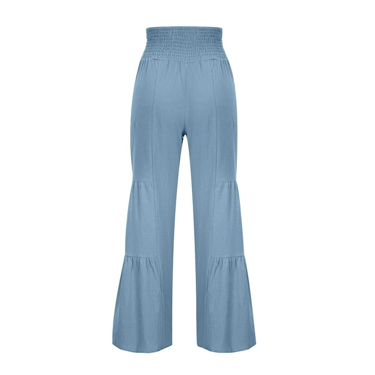 Cotton Linen Pants for Women Wide Leg Tiered Palazzo Pants Flowy