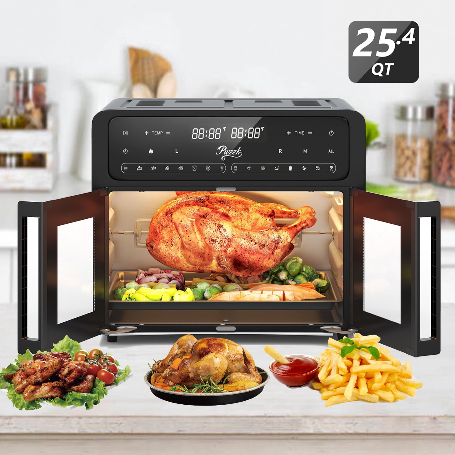 PwZzk 24L Dual Zone Air Fryer Oven with French Glass Door, 16