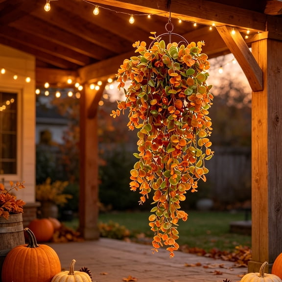 Thanksgiving Artificial Fall Greenerys Vines, Fake Hanging Plants Faux Greenery for Outdoor Planters Wall Plants Hanging Plants Artificial Decor Trailing Plants for Indoor Outdoor Plants Decor