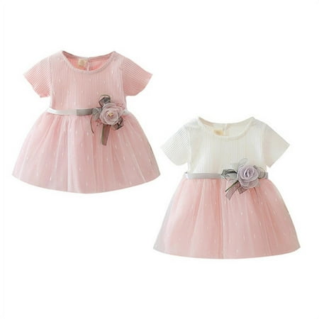 

Children Summer Girls Cotton Cute Mesh Stitching Bottoming Short Sleeve Sweet Princess Dress