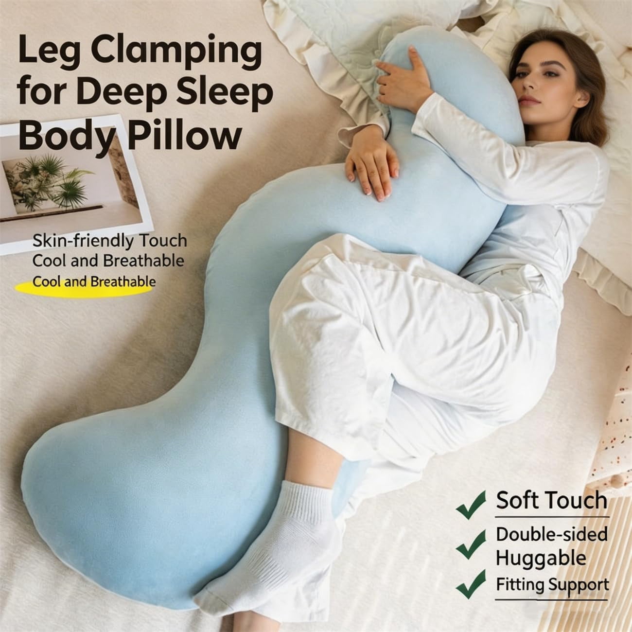 Pea Pod Body Pillow for Side Sleeper, S Shaped Full Body Support Long Bolster Hug for Adults, Soft Ergonomic Back,Hip & Leg