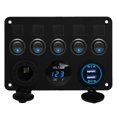 thumbnail image 1 of Blue LED 5 Gang Toggle Rocker Switch Panel with USB for Car Boat Marine RV Truck, 1 of 12