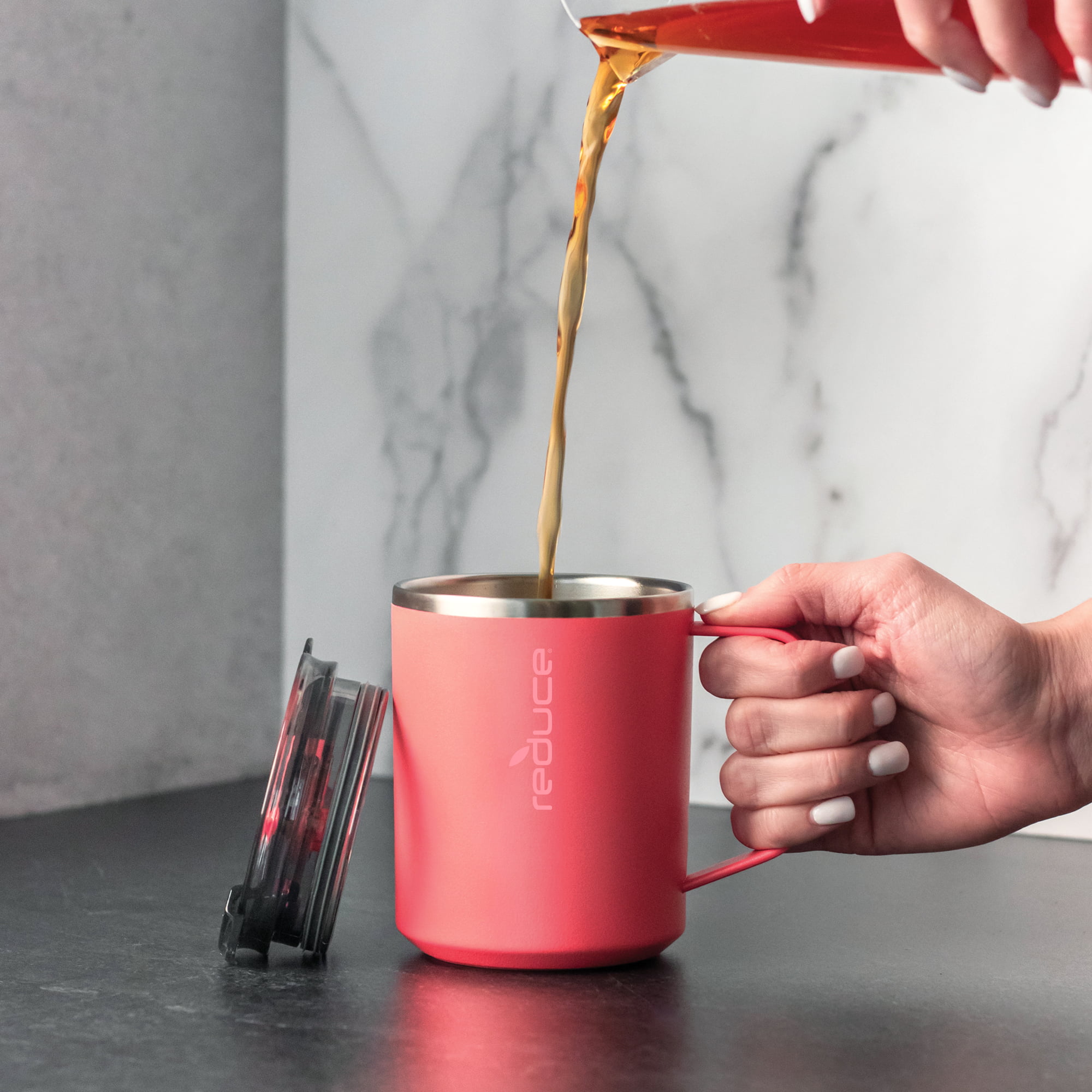Reduce Thermal Coffee Mug with Lid & Handle 14oz Light Gray