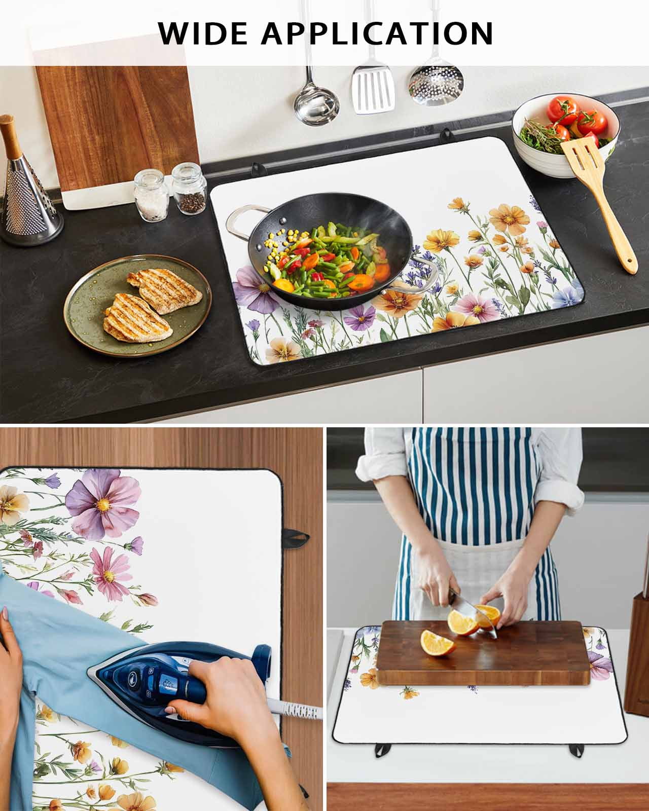 nqOlkjepod Large Induction Cooktop Protector Mat 31"x24", Spring Floral Stove Top Covers for Electric Stove, Yellow Purple Flowers Farmhouse Decorative Stove Burner Cover Mats, Glass Top Stove Cover