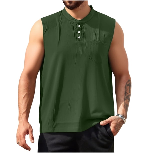 Mens Camisetas de Verano Color Sólido V-Cuello Camiseta Casual sin Mangas, Transpirable Gimnasio Capa de Base