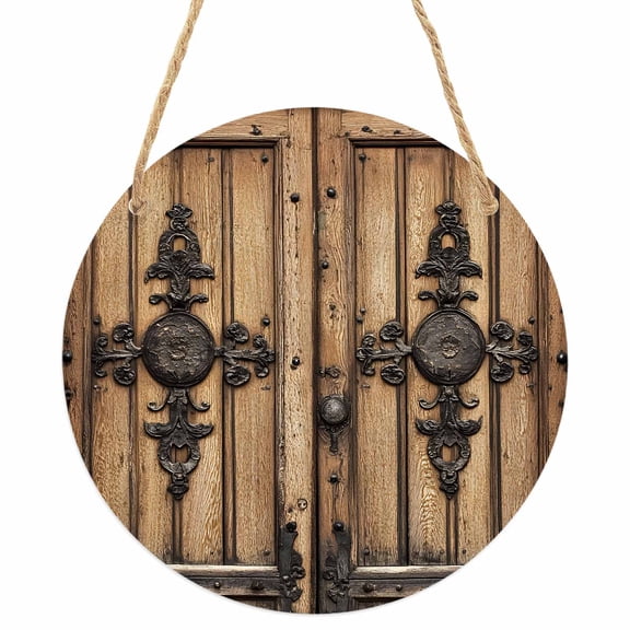 Farmhouse Brown Round Front Door Welcome Sign, 5.9 Inch Wall Hanging Decor for Indoor Outdoor, Rustic Wooden Historical Barn Door Plank Home Porch Hanger Decorations for Holiday Gift