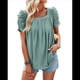 thumbnail image 1 of Camisetas de Punto Holgadas Informales de Corta con Pliegues y Cuello Cuadrado para Mujer, Blusas de Punto de Color Liso Judías XL, 1 of 10
