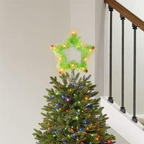 Pre-Lit Christmas Tree Topper, Lime Green Fluffy Star Treetop with LED Warm White Lights Lighted Xmas Tree Top for Holiday Christmas Tree Decor