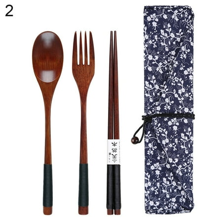 

GYMNASTIKA Wood Tableware 3/4Pcs Reusable Portable Travel Wooden Spoon Chopsticks Fork Tableware Cutlery