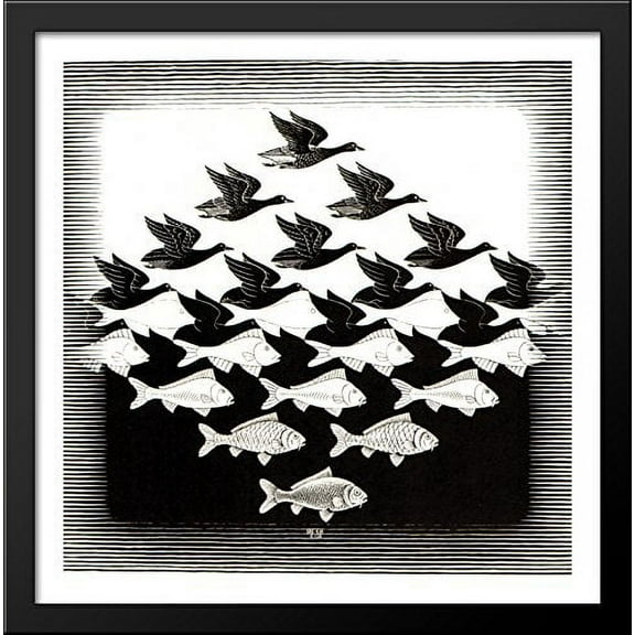 Sky and Water I 28x28 Large Black Wood Framed Print Art by M.C. Escher
