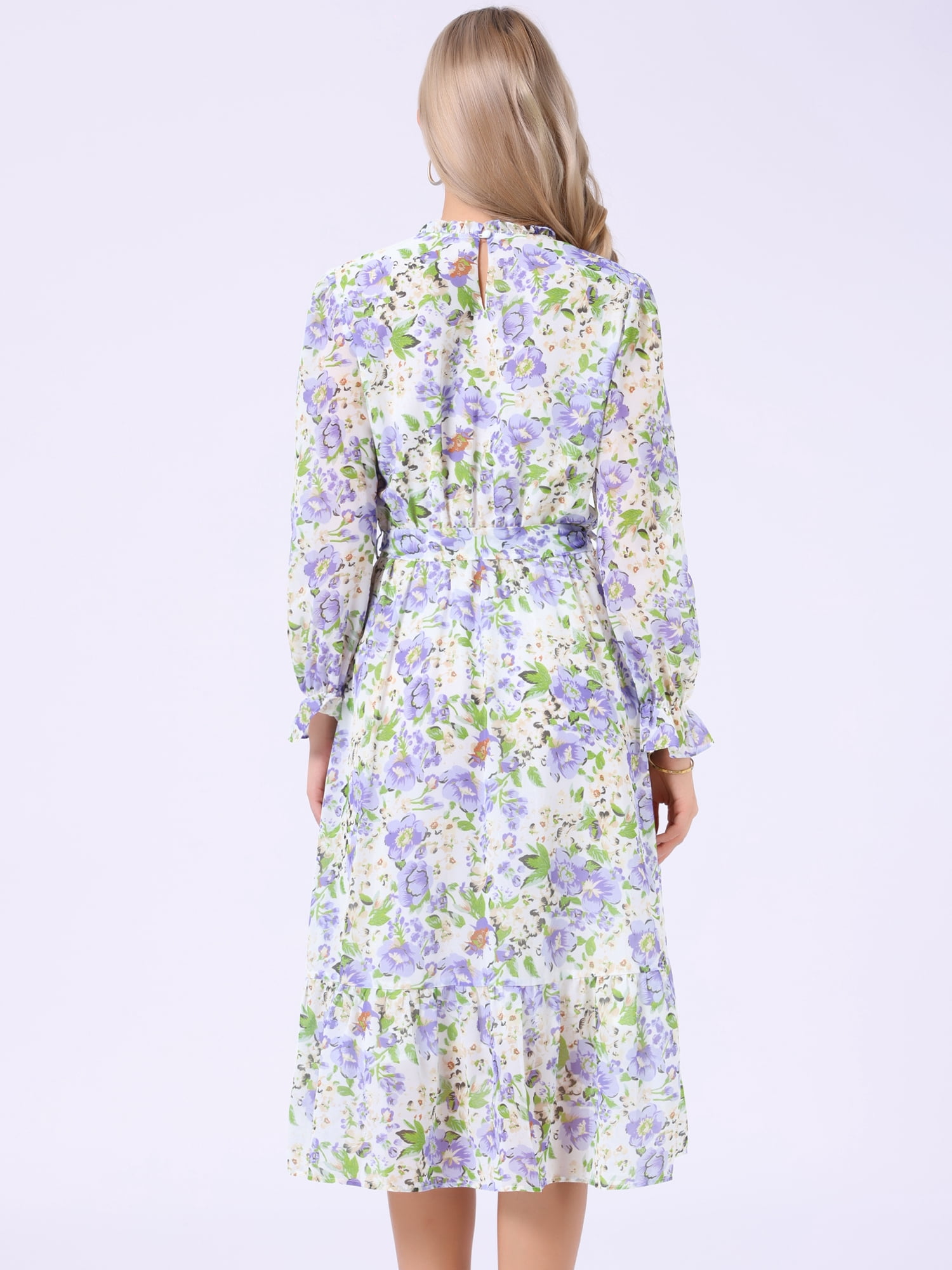 DARING DIVA Fall Floral Long Sleeve Chiffon Midi Dress XS Light Purple