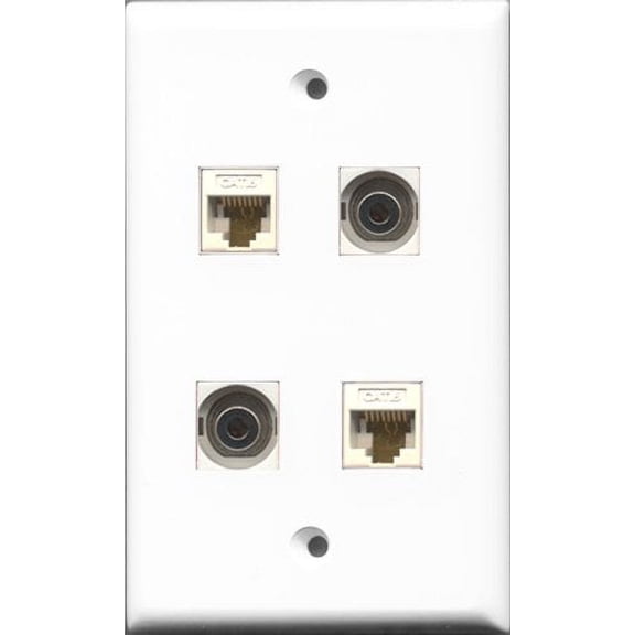 RiteAV - 2 Port 3.5mm 2 Port Cat6 Ethernet White Wall Plate