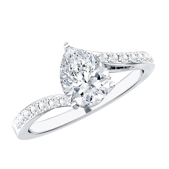 Rosec Jewels Lab Diamond Teardrop Engagement Ring 1 Ct - Pear Shape Diamond Ring - EF-VS Grade, 925 Sterling Silver, US 4.00