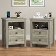 thumbnail image 5 of Nightstand set of 2 with Charging Station, Rustic Bedside Table Farmhouse Nightstand with 2 Drawers End Tables Night Stand for Bedroom Living Room, Gray, 5 of 13