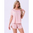 thumbnail image 2 of DARING DIVA Satin Pajama Short Sleeve Crew Neck Top Set M Pink, 2 of 6