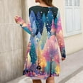 thumbnail image 4 of Christmas Dresses for Women Plus Size Women's Gradient Print Casual Spring/Autumn Pocket Round Neck Long Sleeve Dress with Vintage Christmas Print for Holiday Wear,Blue,2XL, 4 of 6