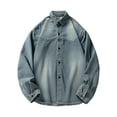 thumbnail image 2 of Maoxin Mens Jackets Men's Vintage Motorcycle Denim Button Pocket Long Sleeved Casual Jacket Blue XL, 2 of 6