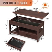 GALAXHERO Coffee Table, 39 Lift Top Coffee Table with Hidden Compartment, Storage Drawers and Storage Shelf for Living Room, Reception Room, Espresso