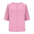 thumbnail image 5 of Summer Tops Trendy 2026,Summer Tshirt Shirts For Women 3/4 Sleeve Cotton Linen Button Down Tunic Tops Casual Loose Round Neck Blouses, 5 of 6