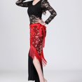 thumbnail image 4 of Chiffon Belly Dance Waist Chain Hip Scarf Women Tassels Sequins Belt Costume Red, 4 of 8