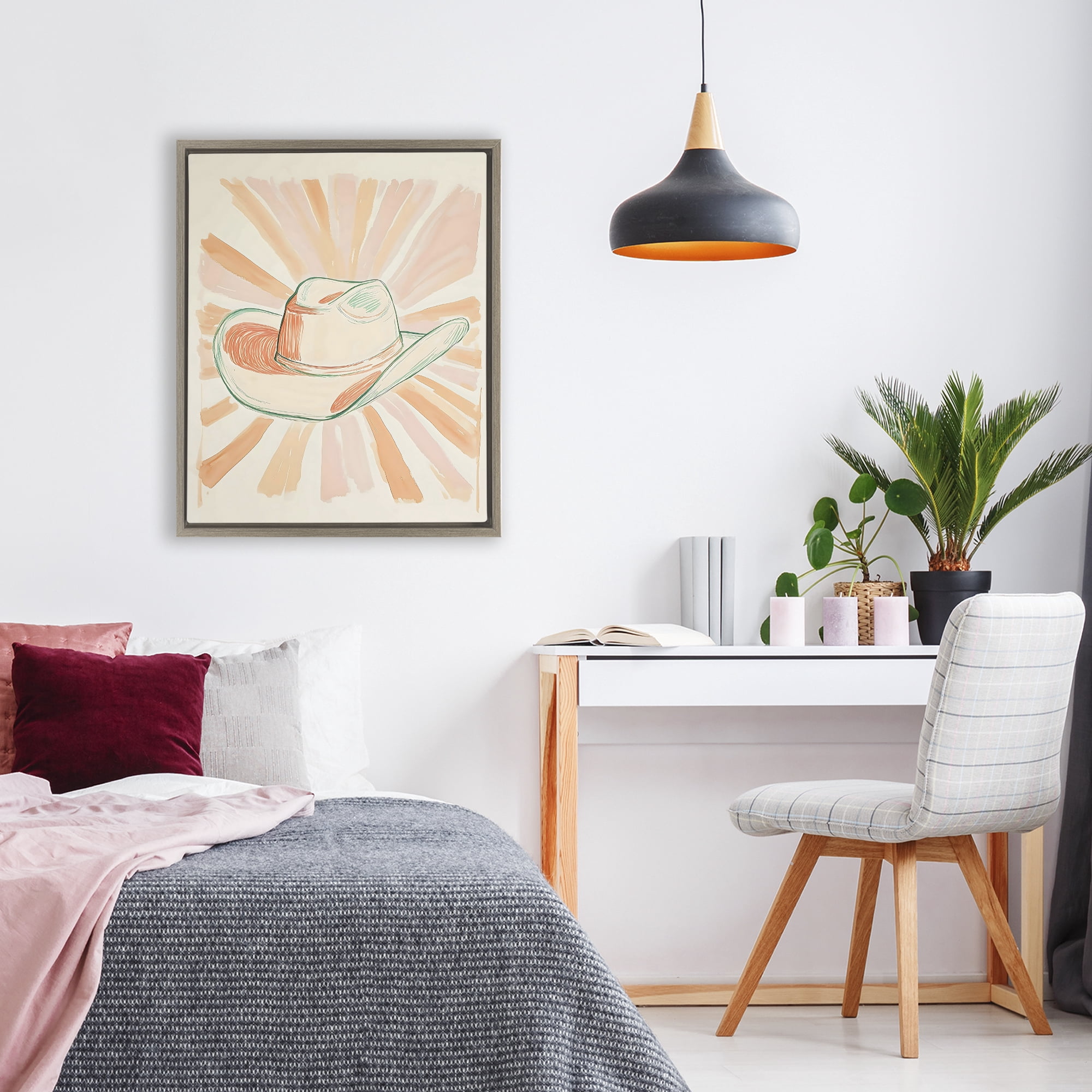 Stupell Industries Sunburst & Cowboy Hat Brown Framed Floater Canvas Wall Art, design by The Prints Vibe