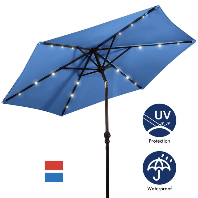 Patiojoy Parasol de Patio Inclinable de 9 Pi avec Protection UV, à Énergie Solaire, avec Lumières DEL, Bleu, Sans Base