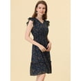 thumbnail image 3 of INSPIRE CHIC Women's Floral Flutter Sleeves V Neck Smocked Ruffle Dress Dark Blue M, 3 of 5