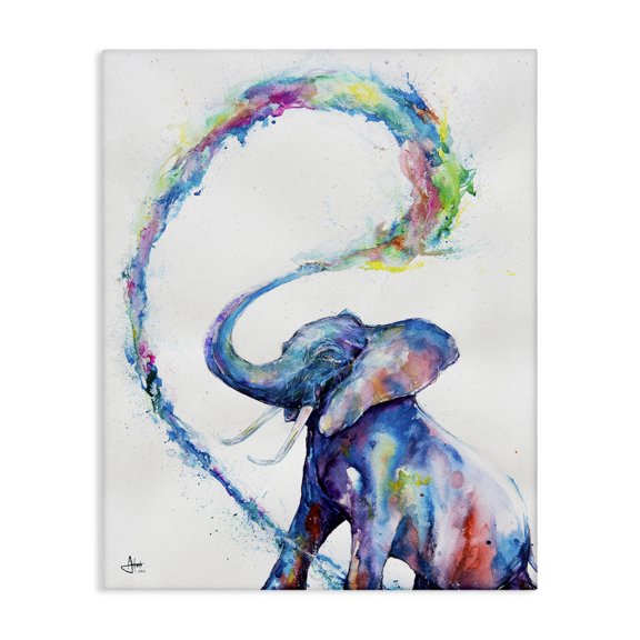 Stupell Industries Contemporary Modern Rainbow Elephant Splash Canvas Art, 24 x 30, by Marc Allante