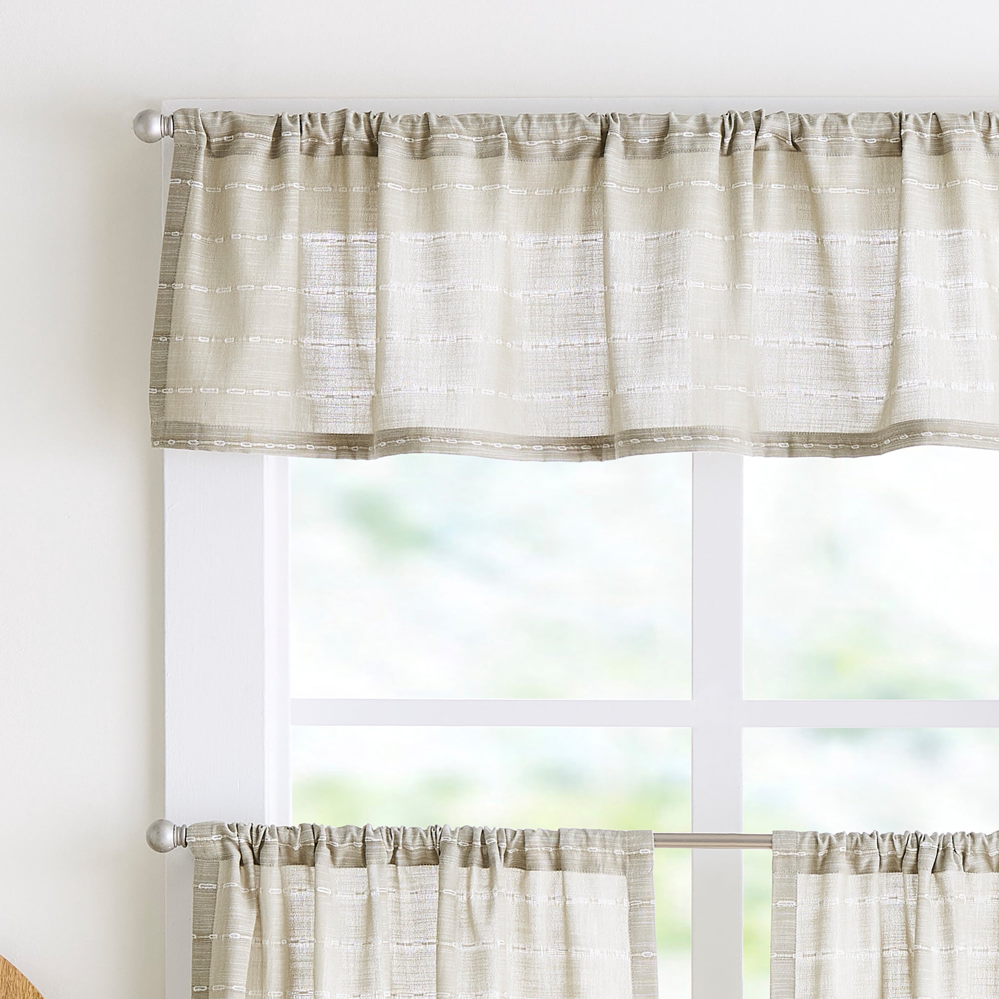 Martha Stewart Ava 3-Piece Valance and Tier Set, Sage, Rod Pocket, Light Filtering, Indoor, Adult, 60" x 14"
