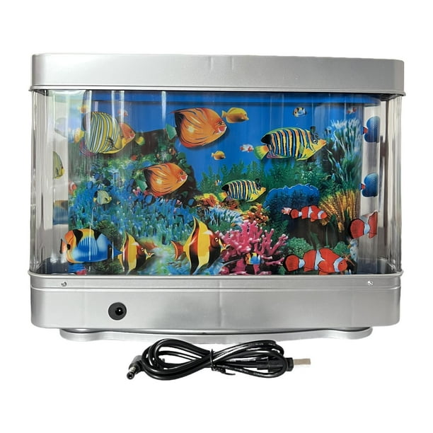 Lámpara de noche LED de acuario falso que imita el paisaje oceánico. Lámpara de mesa con ambiente nocturno. Pez pequeño