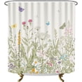 thumbnail image 5 of Floral Shower Curtain Set Sage Green Butterfly Fabric Shower Curtain Summer Farmhouse Bath Accessories for Bathroom, 72x72 Inch, 5 of 6