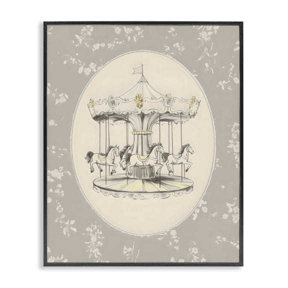 Stupell Industries Cottage Gentle Floral Carousel Black Framed Giclee Art, 11 x 14, by Arlington Prints
