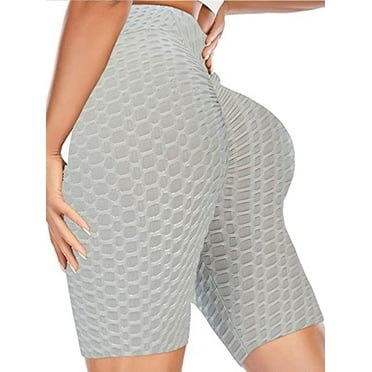SAYFUT Butt Lifting Yoga Shorts for Women High Waisted Tummy Control Workout Shorts Textured Biker Beach Hot Pants
