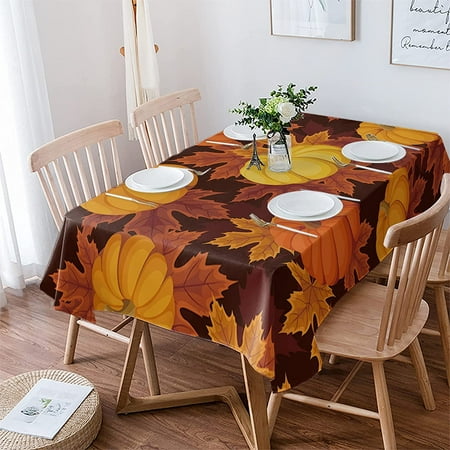 

Fall Pumpkin Table Cloth Thanksgiving Maple Leaf Orange Harvest Rustic Waterproof Outdoor Picnic Table Cover Fallen Leaves Brown Washable Rectangle Tablecloth for Dining/Coffee/Autumn Party 60 x84