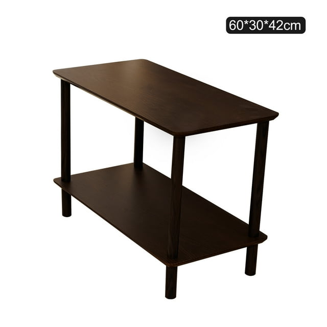 Mesa de centro moderna de 2 niveles, diseño abierto con acabado en madera, ideal para sala, dormitorio o balcón, color negro, medidas 60x30x42 cm.