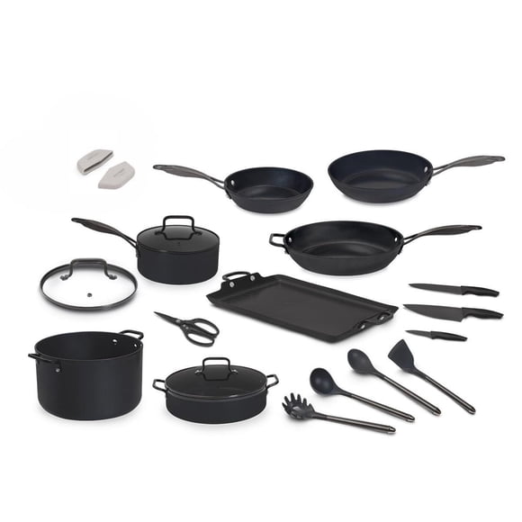 Batería de Cocina Jade Black 20 Piezas Negro Recubrimiento de Polvo de Jade Base Full Induction