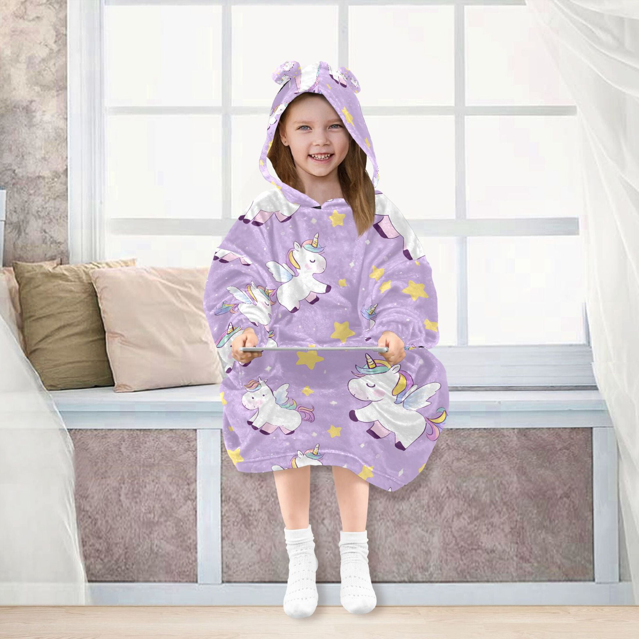 joogoo Wearable Blanket Hoodie for Unicorn Cute Star Flannel Sherpa Pocket 3-14 YR S