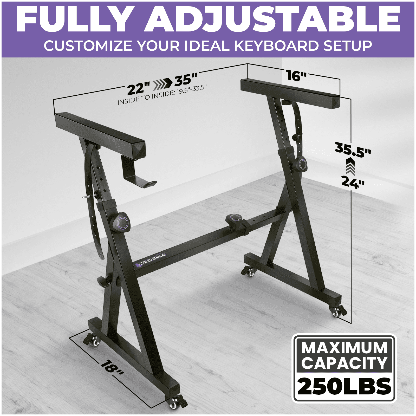 Liquid Stands Piano Keyboard Stand w/ Wheels and Bench Adjustable Stool Set - Portable Heavy Duty Digital Piano Stand for 54-88 Key Electric Piano Chair, Stool - Sturdy Keyboard Music Stand and Seat