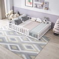 thumbnail image 3 of Leumius Full Size Floor Platform Bed Frame with Fence and Door for Kids, Montessori Floor Bed Frame with Support Slats for Toddlers White, 3 of 9