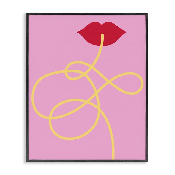Stupell Industries Pasta Noodle & Lips Food & Beverage Painting Black Framed Art Print Wall Art, 11 x 14