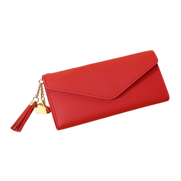 bestolf Women Slim Card Wallet Short Long Wallet with ID Window Zippered Coin Pocket Card Holder Wallet for Shopping (Red Long)