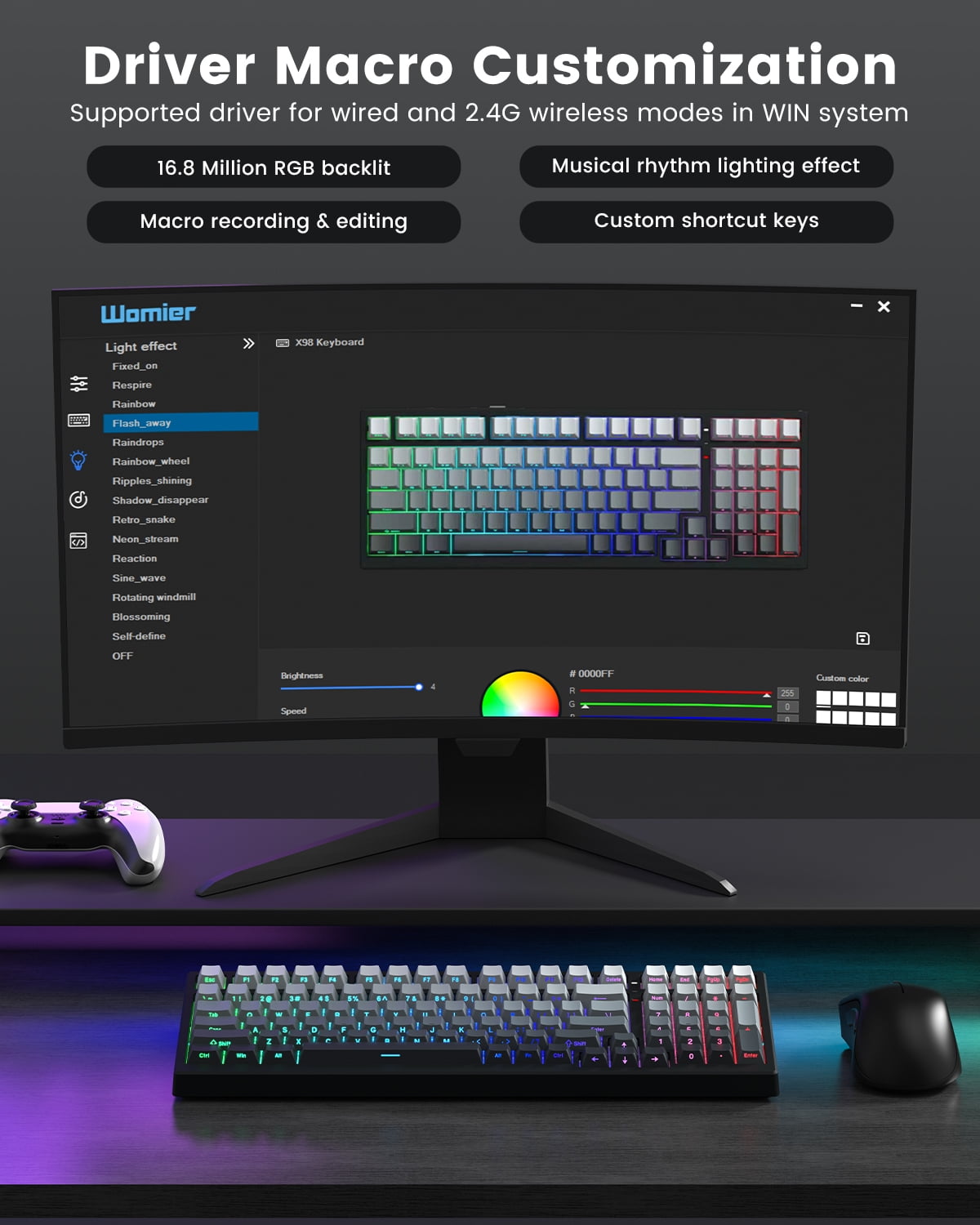 COSTOM Wireless Mechanical Keyboard, Gaming Keyboard with Number Pad, RGB Backlit, Tri-Mode BT5.0/2.4GHz/USB-C, Gasket Mount, Hot Swappable Pre-lubed Linear Switch for Windows MAC Computer