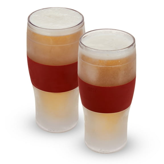 Host FREEZE Beer Glasses, Pint Drinking Glasses 16oz Set of 2, Crimson Red