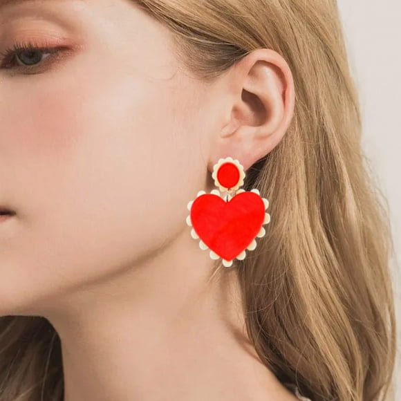 Pendientes colgantes de corazón rojo para mujer | Joyería de plástico ligera romántica para el día de San Valentín | Declaración de moda elegante | Versátil para fiestas, citas, uso diario | Paquete
