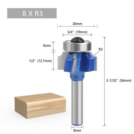 

GLFILL R1 R2 R3 Woodworking Milling Cutter 4 Teeth Router Bit 8mm Shank Edge Trimmer