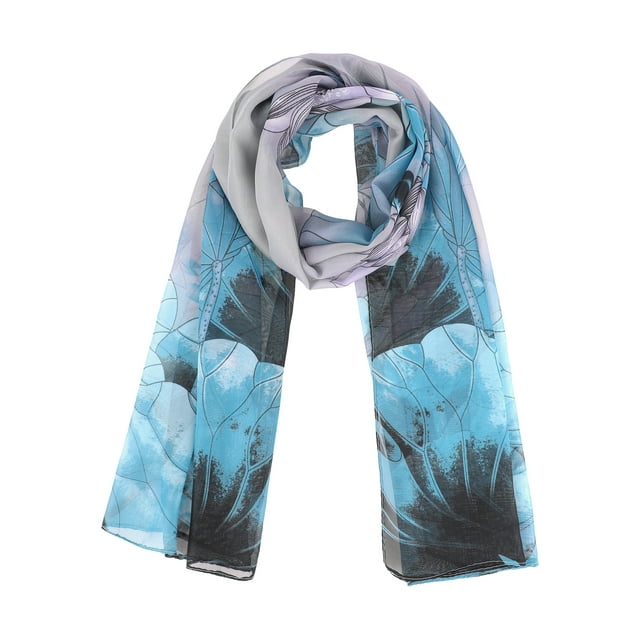 INSPIRAR CHIC Bufanda de Chifón Floral para Mujeres, Chal de Cabeza Ligero y Suave de Loto para Todas las Temporadas 59.1x18.9" Azul Verde