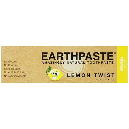 Lemon Natural Toothpaste - Redmond Earthpaste, Natural Non-Flouride Toothpaste, Lemon Twist, 4 Ounce