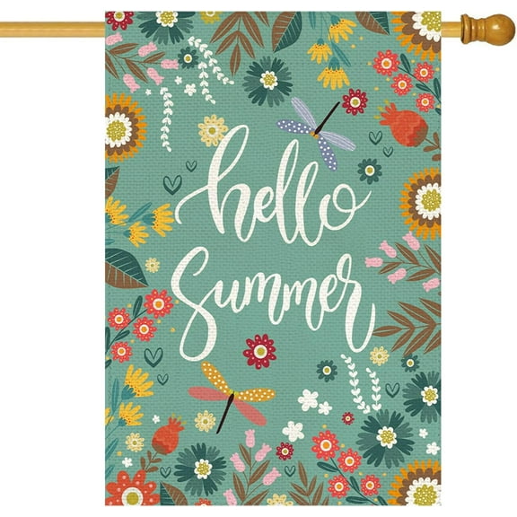 SM-XLHN Spring House Flag Wildflowers Dragonfly Large Welcome Flag for Outside 28 x 40 Inch Double Sided Burlap Outdoor Porch Yard Decor